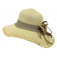 Straw Wide Brim Hats – 12 PCS w/ Frill Trim & Matching Flower - Natural - HT-H2275NT